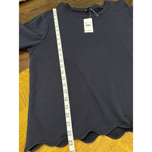 Splendid Long Sleeve Scalloped Sleeve Crew Neck Top Women XL Navy Travel NWT - Picture 9 of 11
